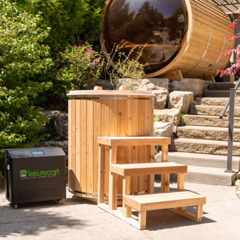 Leisurecraft wood-fired hot tubs and cold plunge tubs